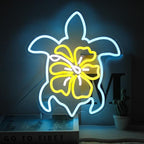 Sea Turtle Hibiscus Neon Signs for Wall Decor Blue Turtle Neon Light Yellow Flower LED Neon Wall Sign Ocean Neon Light Up Sign for Bedroom Living Room Office Decor Sea Turtle Gifts