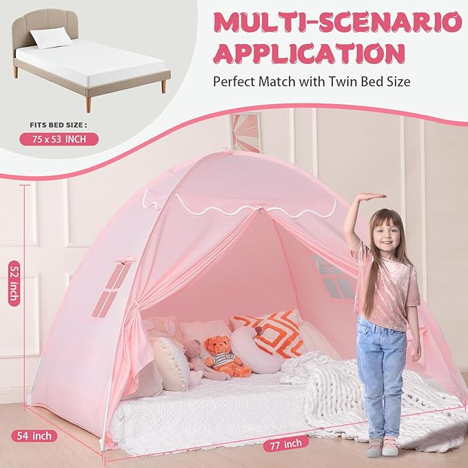 Sumbababy Full Size Bed Canopy for Kids：Girls Bed Tent Dream Privacy Sleeping Tents Indoor - Toddler Under Bunk Pink Tent - Girls & Boys Bedroom Privacy Space Sleeping Tents Gifts (Large Pink)