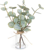 Artificial Eucalyptus Stems in Glass Vase with Faux Water,3Pcs Fake Plant with Double-Sided Green Leaves for Centerpiece(Double-Sided Green Eucalyptus)