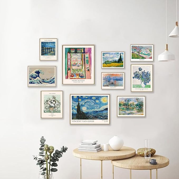 Vintage Eclectic Wall Decor Set of 9, Abstract Eclectic Prints Matisse Van Gogh Claude Monet Maximalist Famous Artist Painting Aesthetic Pictures, Trendy Maximalism Poster for Aesthetic Bedroom,