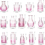 Ollieroo 24Pcs Glass Bud Vases Set, Small Pink Vases in Bulk for Flowers Arrangements, Floral Vintage Rustic Vase for Wedding Party Centerpiece Table Decorations, Entryways, Home
