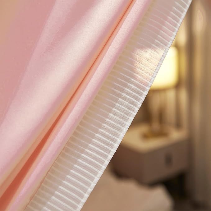 4 Corners Post Princess Curtain Bed Canopy Double Layer Cozy Mosquito Net Mesh and Cloth for Girls Adults Bedroom Decoration (Double-Beigepink/White, 59" W*82" L*82"*H/(Queen))