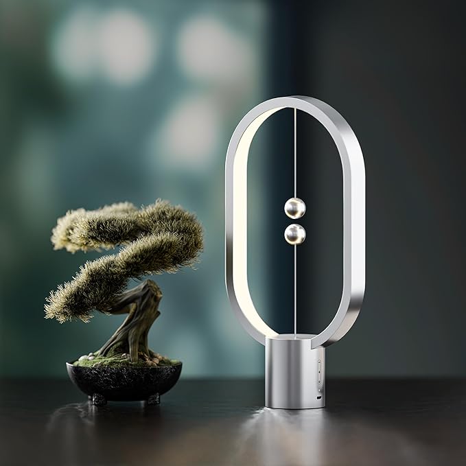 Table Lamp for Bedroom - Balance Lamp,Bedside Lamp with Touch Dimmer,Nightstand Lamp,3 Level Brightness Rechargered Night Light for Home,Office,College Dorm (Silver)