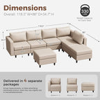 118.5" Faux Leather Modular Sectional Sofa, L Shaped Couch Set for Living Room, 7-Seater Comfy Cloud Couches with Storage Seat Whitesand