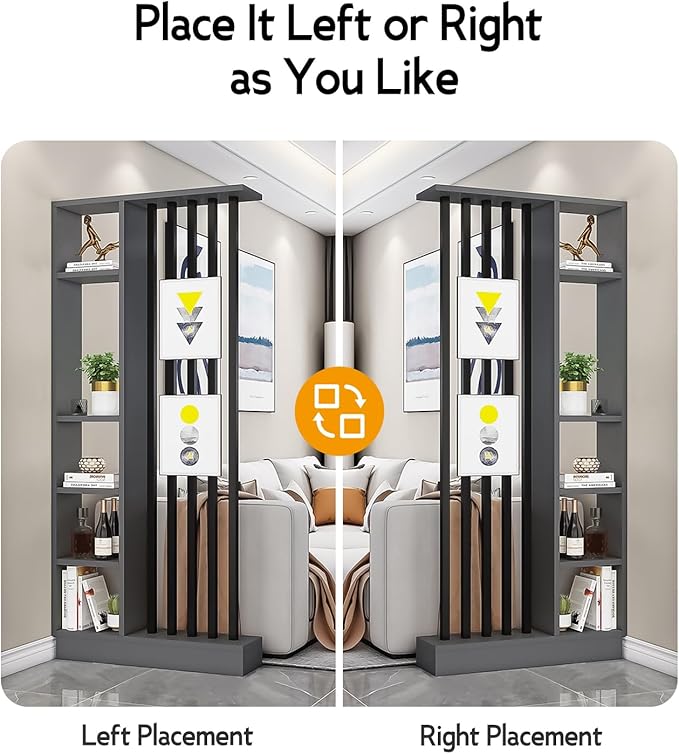 Wall Room Divider, Storage Cabinet Storage Display with Shelves, Modern Freestanding Wood Room Divider Screen, Wall Privacy Screens for Home Decorative (Grey,35.4" L x 9.5" W x 79.5" H)