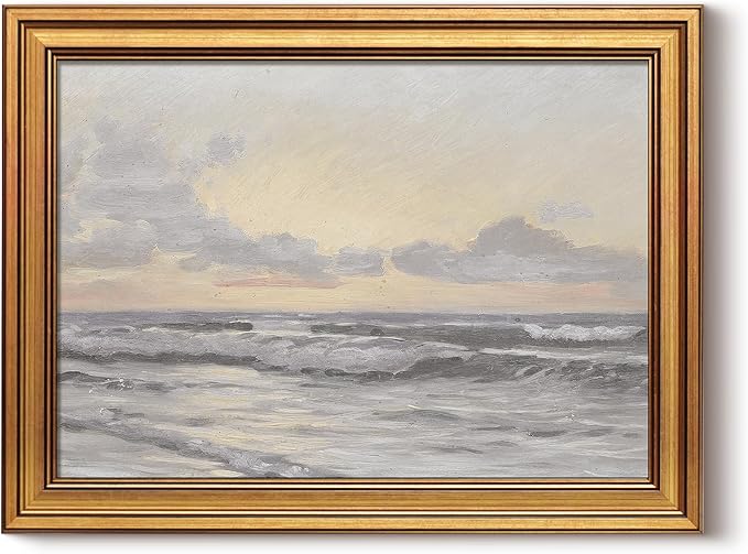 HUARCEY Gold Framed Vintage Wall Art for Living Room, Landscape Painting Prints Shelf Decor for Kitchen, Aesthetic Bedroom Wall Art, Christmas Gifts for Friends or Family (Sea or Sky - 12"x16")