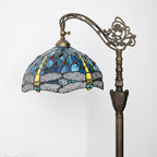 Tiffany Floor Lamp Vintage Standing Lamp Green Blue Dragonfly Stained Glass Floor Light Rustic Corner Gooseneck Floor Lamp with Adjustable Angle for Home Decor Living Room Bedroom 12X12X63 Inches