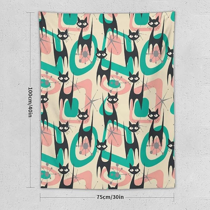 ICMOLYYENLO Boho Medieval Cat Tapestry, Abstract Atomic Starburst Geometric Aesthetic Art Wall Hanging For Bedroom Living Room Dormitory 30x40 Inches