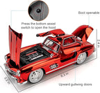 1/24 300SL Diecast Car Model Toy, Collectible 300SL Vintage Car with Sound and Light, Zinc Alloy Pull Back Toy Vehicle for Adult Boys Girls (Red)