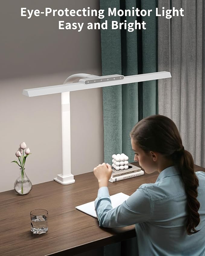 LED Desk Lamps for Home Office, 24W Bright Eye-Caring Desk Light with Clamp, Stepless Dimming Adjustable Flexible Gooseneck Clip on Office Lamp with Adapter for Reading, Study, Workbench,White