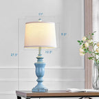 27.5" Set of 2 Farmhouse Table Lamps for Bedroom, 3 Way Dimmable Bedside Lamp with 2 USB +AC Outlet Nightstand Lamps for Living Room Resin Rustic Touch Lamps(Antique Blue)