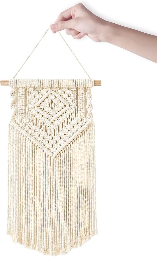 Dahey 2 Pcs Macrame Wall Hanging Small Woven Tapestry Wall Art Decor - Beautiful for Boho Home Dorm College Classroom Decor, Apartment, Nursery, Party Decorations, 16.5" L x 10" W and 17.5"x 10"W