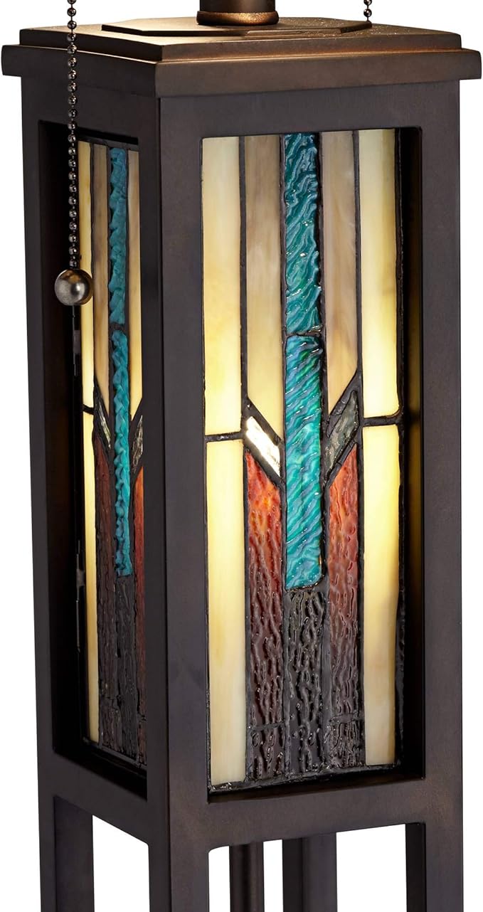 Robert Louis Tiffany Ranier Mission Tiffany Style Standing Floor Lamp with Night Light LED 59.5" Tall Bronze Copper Multicolored Stained Art Glass Shade Decor for Living Room Reading House Bedroom