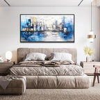 ZUITINGHUA Large Black Framed Wall Decor For Living Room Canvas Wall Art For Office Modern Wall Decorations For Bedroom Blue Landscape Paintings Abstraction Pictures Artwork Home Decor 24x48 In