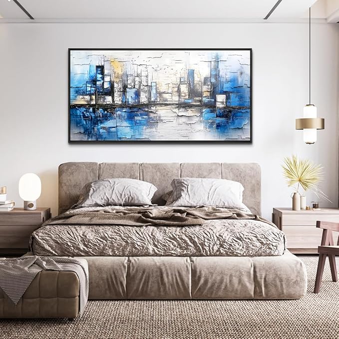 ZUITINGHUA Large Black Framed Wall Decor For Living Room Canvas Wall Art For Office Modern Wall Decorations For Bedroom Blue Landscape Paintings Abstraction Pictures Artwork Home Decor 24x48 In