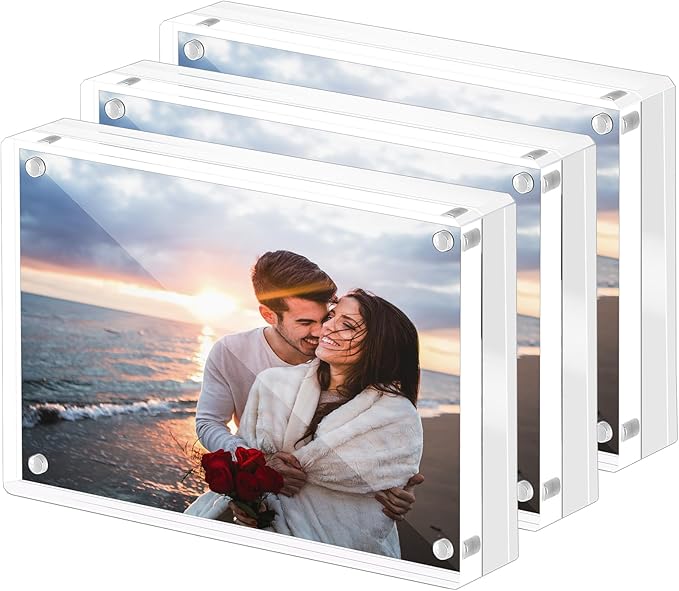 Magnetic Double Sided Clear Acrylic Picture Frame, 4 x 6 Inches，25 MM Thick for Desktop Display(Pack of 3)