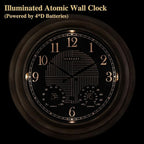 CLXEAST 24 Inch Self-Illuminated in/Outdoor Atomic Wall Clock with Temperature and Humidity, Oversized Large 24 Inch Wall Clocks for Living Room Decor, Brushed Grey Oak Wooden Finish