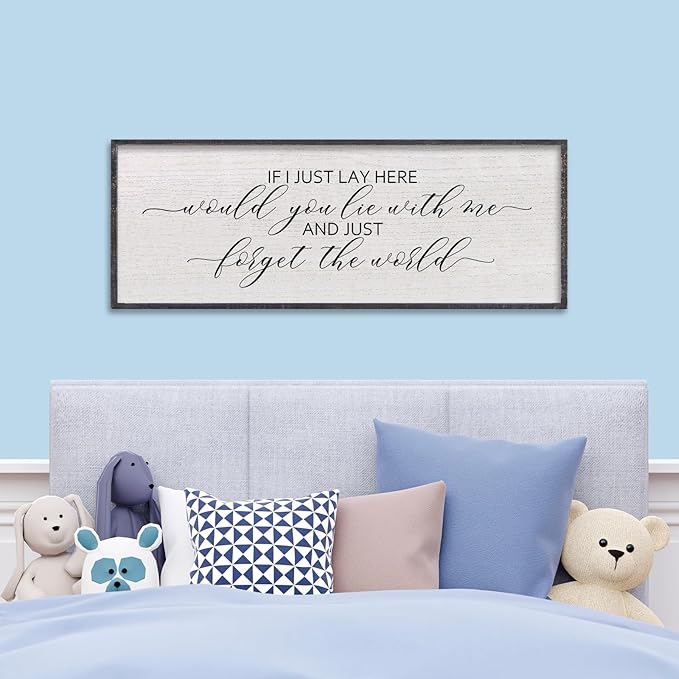 LuZhiQiang If I Lay Here Would You Lie With Me Sign Wall Decor 40"×15" Wood Framed Master Bedroom Above Over Bed Inspirational Wall Art (Black)