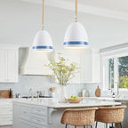 Coastal White Pendant Light Metal Dome Kitchen Island Pendant Lighting with Chain 10in Large Pendant Hanging Light Over Dining Table, Beach Ceiling Pendant Lights for Entryway Hallway