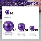 200PCS Purple Faux Pearls Beads for Centerpiece Vases, Vase Filler Faux Pearls, No Holes Filler Beads for Party Anniversary Birthday Wedding Table Decor, 10/14/20/30mm