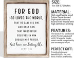 Christian Wooden Sign, Living Room Decors, Bible Verse Decor, Rustic Home Decor, Religious Artwork for Wall, Framed Wall Plaque Sign 15 * 11.5 inches, For God So Loved the World