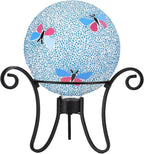 Gazing Ball 8 Inch Butterfly Glass Mosaic Garden Globe Outdoor Gazing Globe Yard Ornament for Garden Yard Home Lawn Outdoor Decoration Gift for Women (Not Solar Powered)
