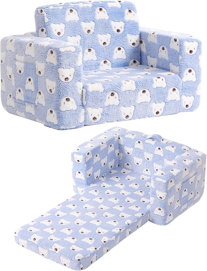 Toddler Chair Kids Couch, 2-in-1 Comfy Armchair with Removable and Washable Cover Carrying Handle, Convertible Reading Chair Toddler Couch for Girls and Boys