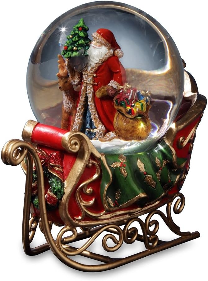 Santa with Reindeer and Sleigh Water Globe San Francisco Music Box Company