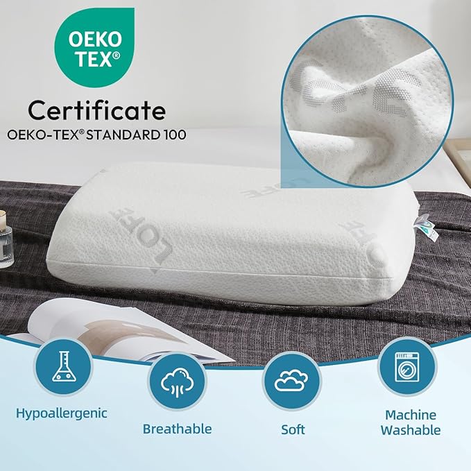 LOFE Adjustable Memory Foam Pillow - Combined Flat Pillow to Adjust Softness/Support, 5 Heights of Adjustable Pillow for Neck Pain Relief, CertiPUR-US Memory Foam Pillow for All Sleepers, White