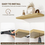 Fun Memories Floating Shelves for Wall - 10 x 16 Floating Shelf - Rustic Wood Storage Shelf - Wall Shelves with Invisible Bracket - 16" Bookshelves for Living Room & Bedroom - Oak - Set of 2