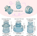 Double Sided Vintage Ribbed Taper Glass Candle Holders,Tea Candle Holder for Table Centerpieces, Wedding Decorations and Dinner Parties (Bule, 6 PCS)
