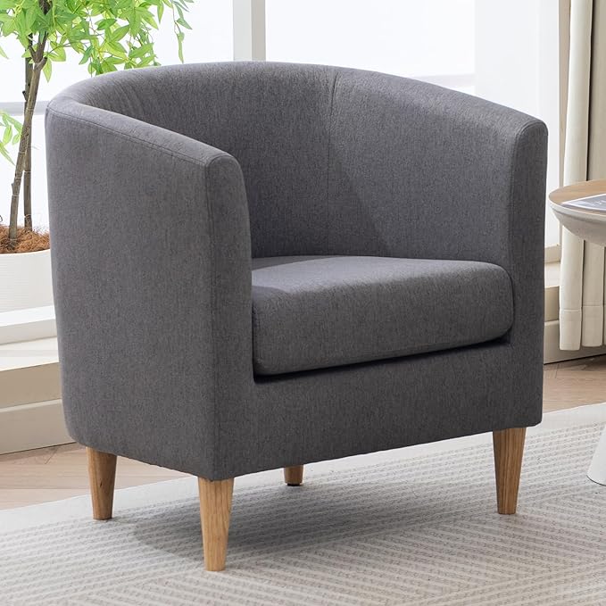 Accent Barrel Chair, Modern Comfy Living Room Chairs with Armrest Small Reading Chair with Cozy Soft Padded for Bedroom Reception Room Cafe,Grey