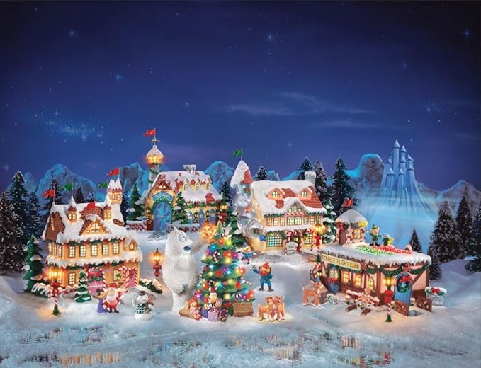 The Bradford Exchange Rudolph The Red Nosed Reindeer Holiday Village Set Lights Up (Brown, White, Green, Red, Blue)