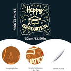 WLHOPE Happy Graduation Neon Sign Dimmable Led Signs for graduation ceremony Wall Decor, Neon Lights USB Powered Transparent Acrylic Board Sign for classroom dorm school Decoration12.6 * 12.99 inch