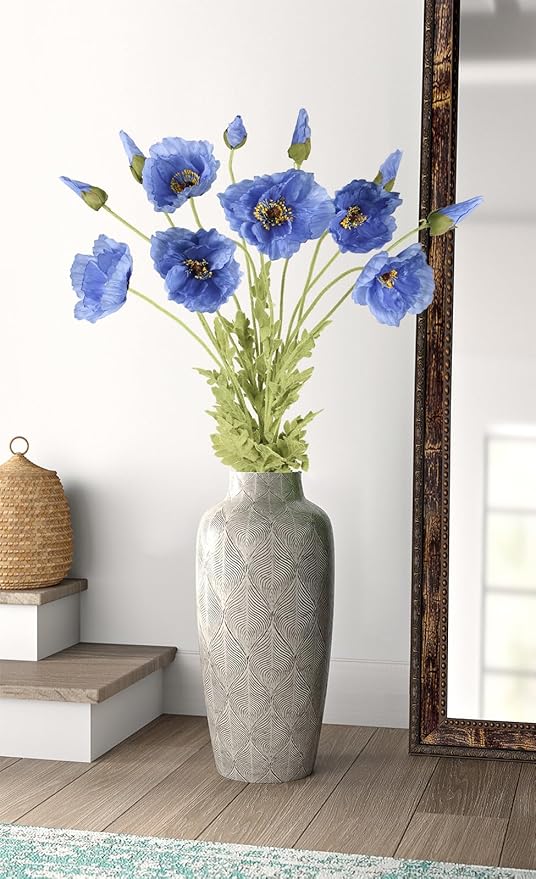 IPOPU 43.3" Poppy Flowers Artificial Flowers 6PCS Fake Silk Poppies Long Stem Artificial Flowers for Tall Vase for Wedding Party Home Decor(Royal Blue)