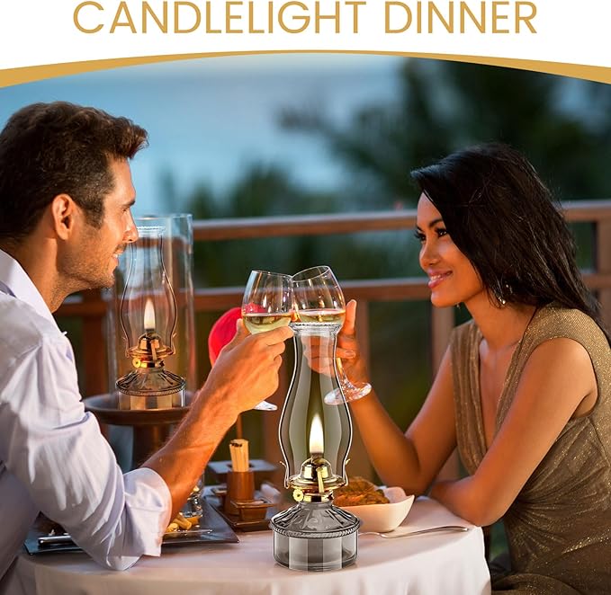 Tuanse 2 Pcs Oil Lamps for Indoor Use Vintage Hurricane Emergency Glass Oil Lamps Large Lantern Classic Decorative Oil Lamp for Home Tabletop Emergency Lighting Supplies(Gray)