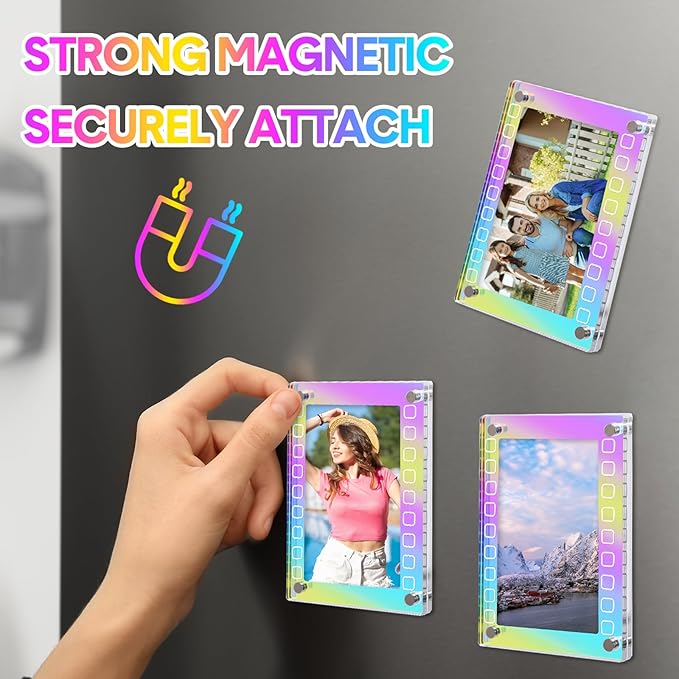 48 Pcs Laser Mini Film Photo Frames 2x3 Inch Acrylic Fridge Magnetic Frame Bulk, Magnetic Picture Frames for Refrigerator Photo Postcard Office Home Decor