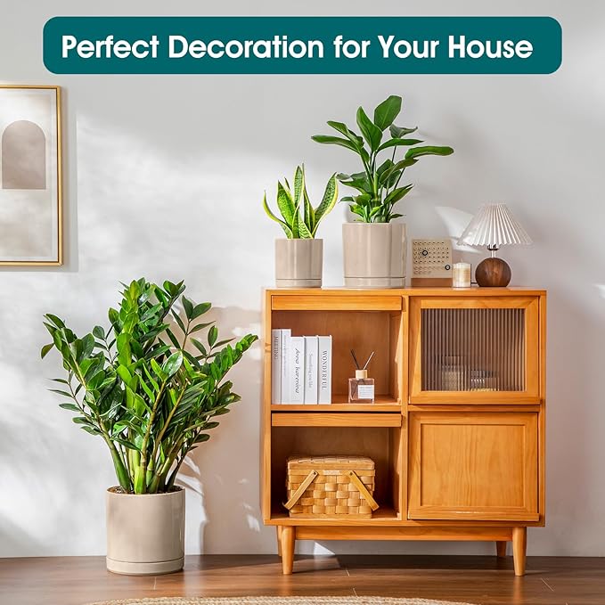 vancasso Ceramic Planters, Plant Pots for Indoor Plants, 6.25+8.25+10.25 Inch Ceramic Pots for Plants, Flower Pots with Drainage Holes (Gray, 6.25+8.25+10.25 Inch)