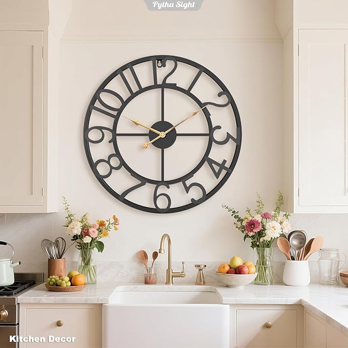 30 Inch Extra Large Giant Wall Clock,Oversized Round Silent Vintage Industrial Black Metal Farmhouse Big Arabic Numeral Wall Clocks for Living Room,Kitchen,Bedroom Home Decor