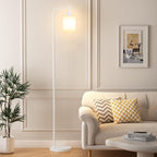 Floor Lamps for Living Room - Industrial Standing Lamp with Glass Shade, Modern White Floor Lamp with LED Bulbs, Farmhouse Floor Lamp for Bedroom, Tall Lamp for Office - White