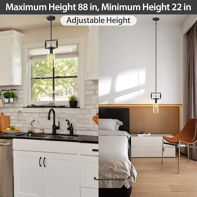 Black Pendant Lights Kitchen Island 2 pack,Modern Glass Knurled Pendant Light,12Inch Copper Kitchen Pendant Lighting Over Island,Farmhouse Island Lights for Kitchen Sink,Bathroom,Bedroom,Dinning Table