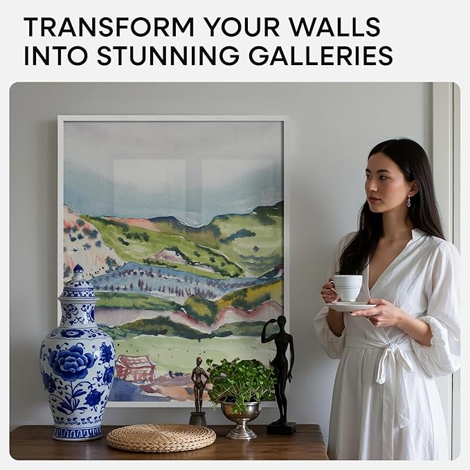 Homeforia 22x28 Poster Frame White, High End Oak 22 x 28 Wood Picture Frame with Mat 18 by 24 for Photo, 22x28 Large Wooden Frame Matted to 18x24, 28x22 Thin Frames, Tempered Glass, Wall Kit, Set of 1