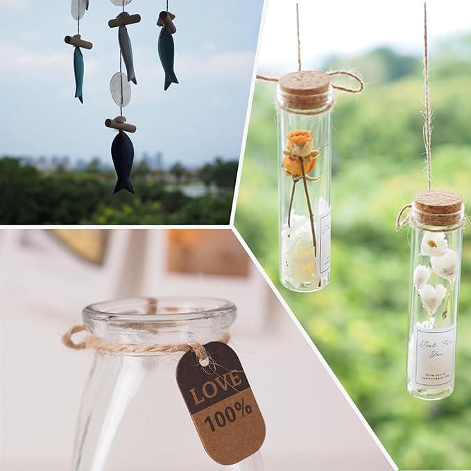 100Pcs White Mini Wooden Clothespins with 328ft Jute Twine - Photo Display Clips for Hanging Pictures, Crafts, Wall Art, Baby Showers (1.4 Inch, White)