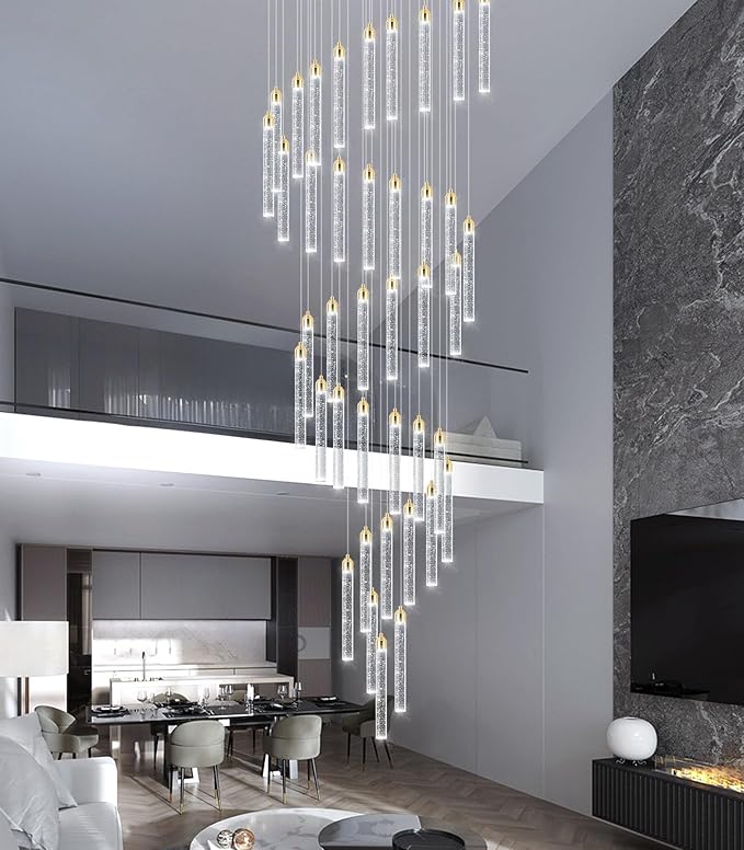 236'' Modern Crystal Chandeliers Long High Ceiling Chandelier for Staircase Dimmable LED Spiral Chandelier Hanging Ceiling Light Fixture for Entryway Foyer Hallway