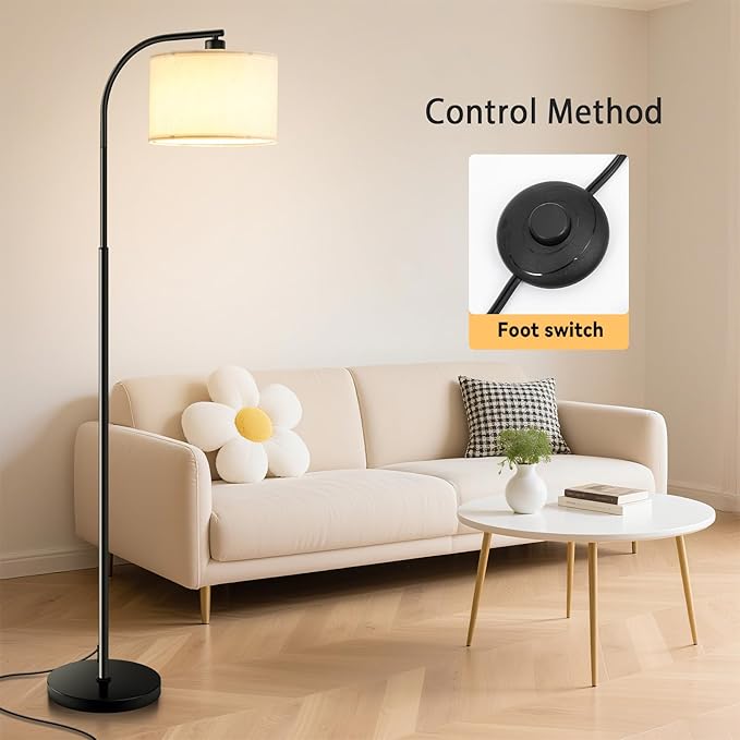 Floor Lamp for Living Room,Tall Standing Lamps Dimmable,Modern Floor Light with LED Bulb,3 Color Temperatures,Fabric Shades,Black Floor Lamps for Bedroom Dining Room Office Corner
