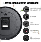 Geevon 12 Inch Atomic Wall Clock - Self-Setting Analog Clock with Automatic Time Sync - Battery Operated for Home Office School - Silver Frame