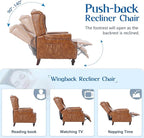 Wingback Recliner Chair with Massage and Heat Tufted PU Leather Push Back Recliner Chair for Living Room Vintage Wingback Chair with Remote Control, Padded Cushion, Backrest, Wooden Legs