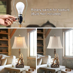 27.25'' Rustic Antler Table Lamp for Bedroom Nightstand Lamps with USB A + C Charging Ports Western Cabin Lamps for Living Room Home Office, Linen Lampshade, Single, Bulb Not Included