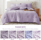 MUXHOMO 7 Pieces King Comforter Set, Seersucker Bed in a Bag King Size, All Season Luxury Bedding Set with Comforter, Flat Sheet, Fitted Sheet, Pillowcases & Shams, Lavender