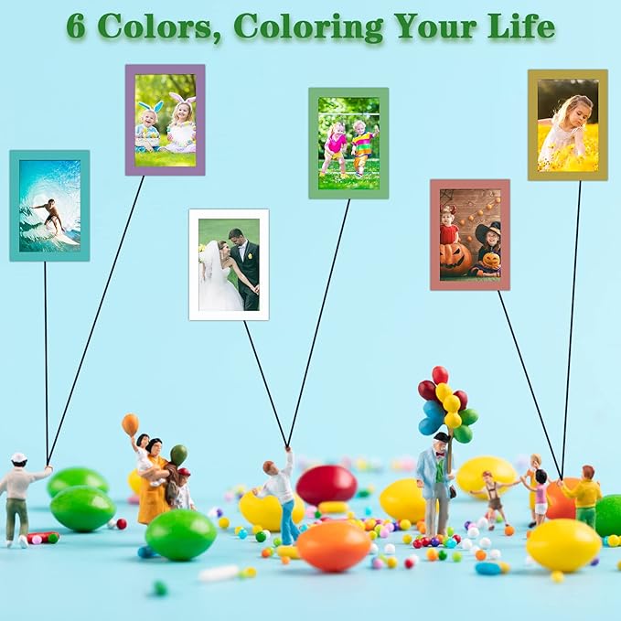 CRUGLA 12 Packs Colorful 4x6 Magnetic Picture Frames for Refrigerator Locker, Colored Peel and Stick Frame Bulk, 4 by 6 Photo Holders for Fridge Dishwasher Whiteboard, 6 Colors